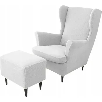 Napínací potah Potah na křeslo UŠÁK + TABURET, PODNOŽKA SVĚTLE ŠEDÝ žakár