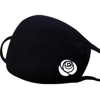 Karnevalová maska Černá unisex zimní bavlněná poloobličejová maska na ústa s kresleným vzorem růže teplá zahušťovací proti prachu ochranná respirační maska