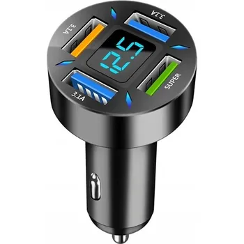 Rychlá a výkonná nabíječka 3.1A Automobilová s LED LCD displejem a 4 x USB 66W Quick Charge