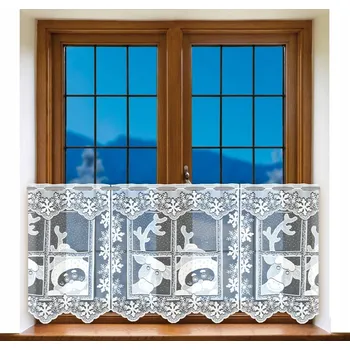 Vánoční dekorace Santa Claus, Sob , vel 300x50cm, bílý, vánoční vitrážová záclona , vyrobeno firmou EMBROIDERY