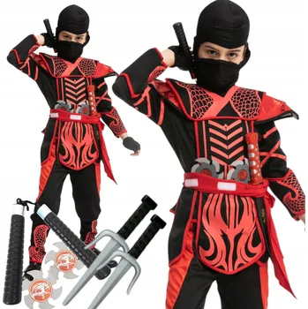 Karnevalový kostým KOSTÝM NINJA NINJAGO BOJOVNÍK PŘEVLEK MASKA DÝKY SHURIKENY 142/146