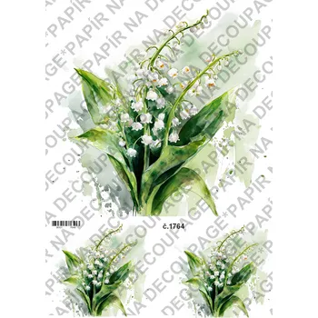 Výtvarný papír Rýžový a soft papír na decoupage - Konvalinky - KB01764 Materiál: Rýžový papír, Rozměr: A4