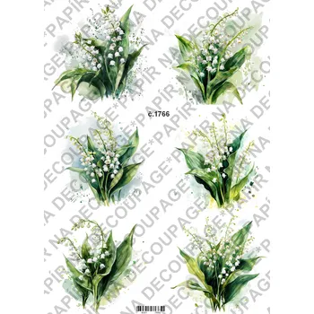 Umělecký papír Rýžový a soft papír na decoupage - Konvalinky - KB01766 Materiál: Soft, Rozměr: A4