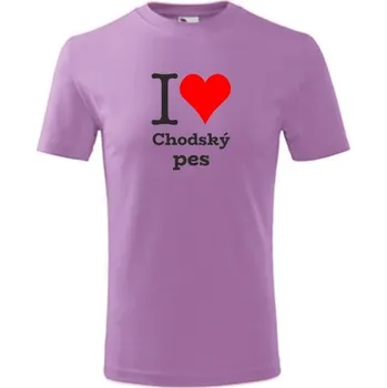 Chlapecké oblečení Fialové dětské tričko I love Chodský pes - dárek pro malého pejskaře / pejskařku - barva fialová - velikost 10let