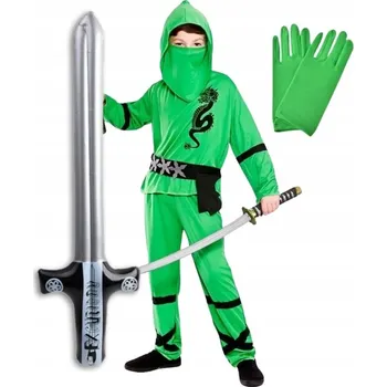 Karnevalový kostým KOSTÝM PŘEVLEK NINJA ZELENÝ KOSTÝM KARNEVALOVÝ PLES MEČ KATANA 128 134