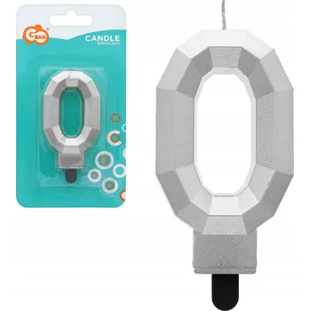 Dortová svíčka SVÍČKA k NAROZENINÁM Číslice 0 na dort Diamantová STŘÍBRNÁ metalická 7.6 cm