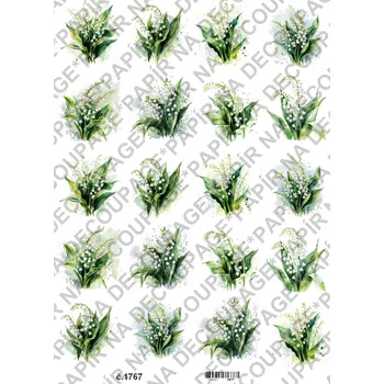 Umělecký papír Rýžový a soft papír na decoupage - Konvalinky - KB01767 Materiál: Soft, Rozměr: A4