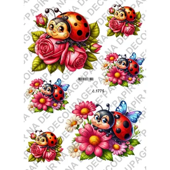 Umělecký papír Rýžový a soft papír na decoupage - Berušky - KB01775 Materiál: Soft, Rozměr: A4