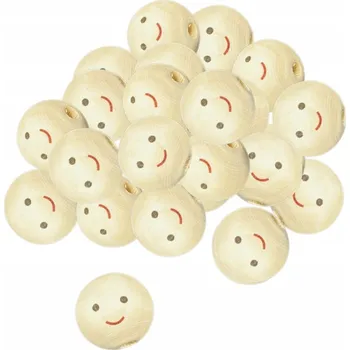 Dětské navlékací korálky Korálky dřevěné kuličky surové decoupage - dřevěné hlavičky obličeje 14mm 20 KS