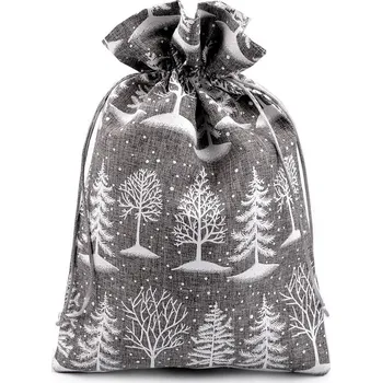 Balící papír Vánoční dárkový pytlík stromeček 20x30 cm imitace juty, malé, 1 šedá