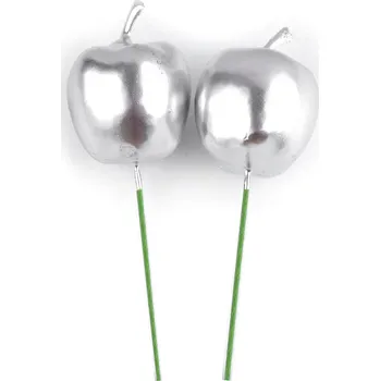 umělá květina Umělá jablíčka na drátku metalická, malé, 1 stříbrná