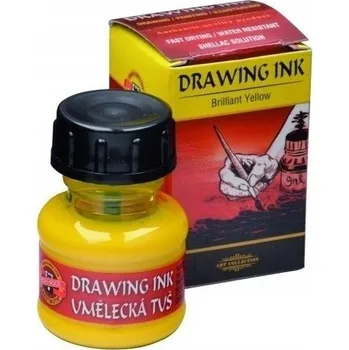 Žlutý KRESLIČSKÝ TUŠ pro KALIGRAFII 20g Koh-I-Noor DOBŘE SE PÍŠE