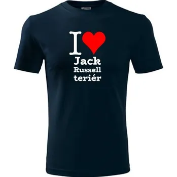 Chlapecké tričko Tmavě modré dětské tričko I love Jack Russell teriér - dárek pro malého pejskaře / pejskařku - barva tmavě modrá - velikost 6let