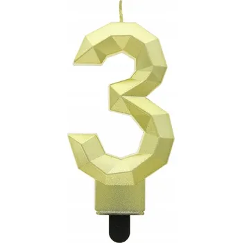 Dortová svíčka DIAMANTOVÁ NAROZENINOVÁ na dort Číslice 3 metalická ZLATÁ dort 7,6 cm