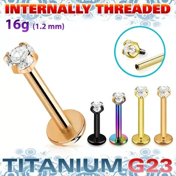 Piercing Titanový labret s čirým krystalem – barevné varianty těla UTLBIN12 InfinityPierce.cz (Hypoalergenní titanový labret s třpytivým krystalem – různé barvy UTLBIN12)