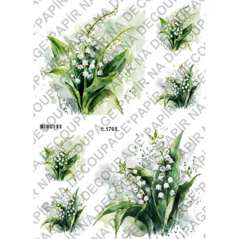 Umělecký papír Rýžový a soft papír na decoupage - Konvalinky - KB01765 Materiál: Soft, Rozměr: A4