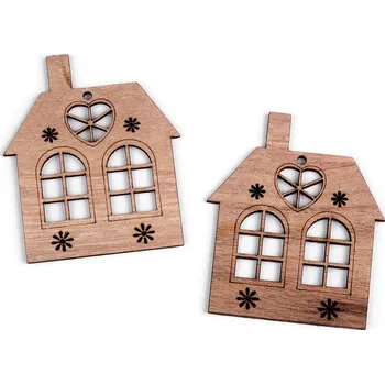 Vánoční dekorace Dřevěný domeček k zavěšení / k nalepení, malé, hnědá přírodní