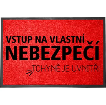 Vstupní rohožka červená VSTUPUJETE NA VLASTNÍ NEBEZPEČÍ - Zábavný Dárek
