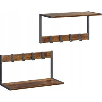 police Nástěnná police s poličkou, sada 2 ks + 5 háčků, různé konfigurace, komplet