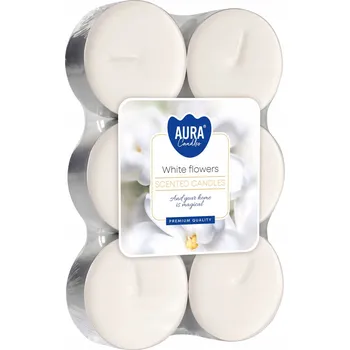 Svíčka Čajová svíčka parafinová Bílé květy Aura 1 ks