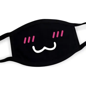 Karnevalová maska Černá unisex zimní bavlněná poloobličejová maska s kresleným vzorem obličeje teplá zahušťovací proti prachu ochranná respirační maska na ústa