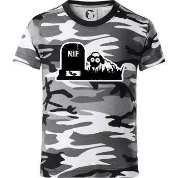 Chlapecké tričko RIP - Náhrobek - Jitrnice - Ovečka - Dětské maskáčové triko - 104-110cm / 3-4 roky ( Šedý maskáč )