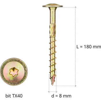 Vrut Tesařské vruty talířové pro dřevěné konstrukce, torx 8x180 1 Ks