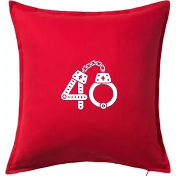 Polštář Narozeninové tričko pro policajta - pouta 40 - Polštář 50x50 - 50x50 - Pouze potah ( Červená )