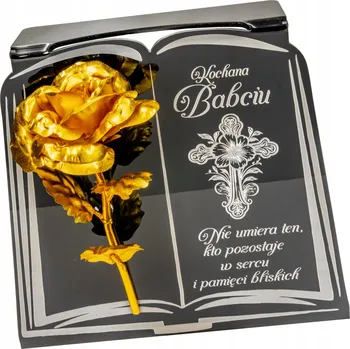 Smuteční dekorace DEKORACE na hrob S GRAVÍROVÁNÍM HŘBITOVNÍ SVÍČKA podstavec na hřbitov RŮŽE PRO BABIČKU