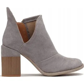 Dámské kozačky Elegantní Kotníkové Boty na sloupkovém podpatku semišové s výřezem podzimní jarní šedé 40
