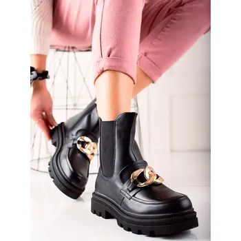 Dámská zimní obuv Designové dámské kotníčkové boty černé na plochém podpatku 37