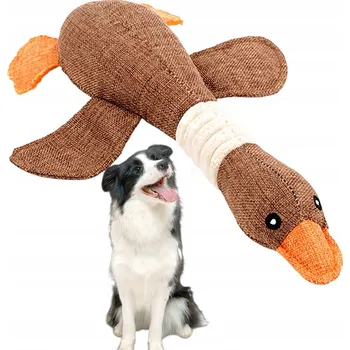 Hračka pro psa HRAČKA PRO STŘEDNÍHO PSA, PLYŠOVÉ KOUSÁTKO, MĚKKÁ HUSA HNĚDÁ, 32 CM