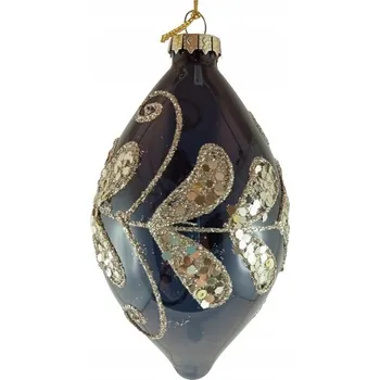 Vánoční ozdoba VÁNOČNÍ KOULE SKLENĚNÁ STŘÍBRNO-ČERNÁ 13CM