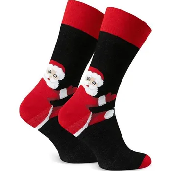 Pánská móda Černo-červené pánské vysoké ponožky se Santou na patě *Art.136 KM172, BLACK Velikost: 41/43