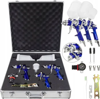 Stříkací pistole 3x HVLP lakýrnická pistole 0,8 1,4 1,7 pro lakování, hliníkový kufr, reduktor
