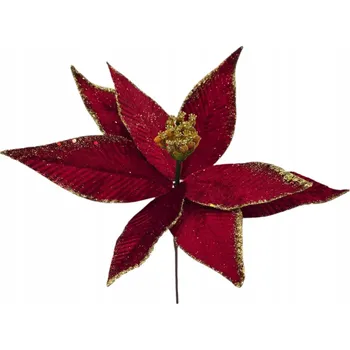 Vánoční dekorace VĚTVIČKA UMĚLÁ VÁNOČNÍ HVĚZDA SE ZLATÝMI TŘPYTKAMI 30 CM