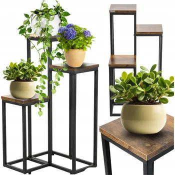 Stojan na květiny DRŽÁK NA KVĚTINÁČ STOJÍCÍ KOVOVÝ LOFT STOJAN NA KVĚTINY VÍCEÚROVŇOVÝ KOVOVÝ