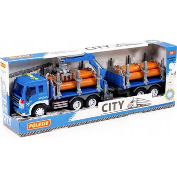 autíčko NÁKLADNÍ AUTO NA PŘEPRAVU DŘEVA S VLEČKOU (SVĚTLO A ZVUK)