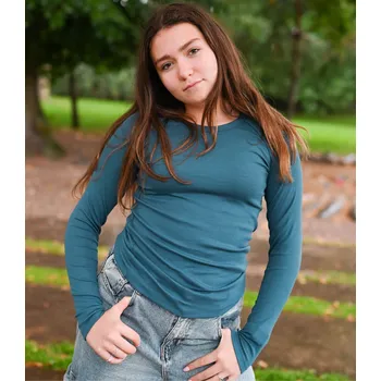 Dámské tričko dámské modré modalové tričko s dlouhým rukávem