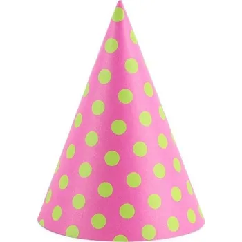 Party dekorace PartyDeco Čepičky na party papírové s puntíky růžové 16 cm 6 ks