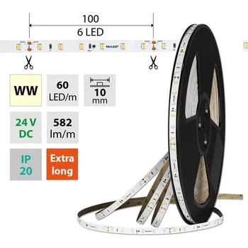 LED páska MCLED Pásek LED SMD2835 WW, 60LED/m, 7,2W/m, DC 24V, 582lm/m, CRI90, IP20, 10mm, 50m ML-126.878.60.2