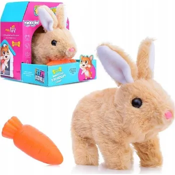 plyšák PLYŠOVÁ HRAČKA INTERAKTIVNÍ KRÁLÍČEK ZAJÍČEK S MRKVÍ BÉŽOVÝ PLYŠÁK WOOPIE