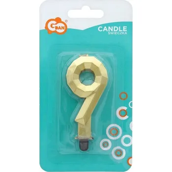 Dortová svíčka Narozeninová SVÍČKA ČÍSLICE 9 na dort DIAMANTOVÁ metalická ZLATÁ 7,6 cm