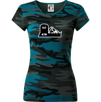 RIP - Náhrobek - Jitrnice - Ovečka - Dámské maskáčové triko - M ( Petrolejová maskáč )