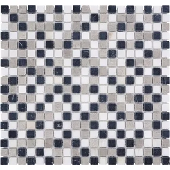 Obklad Kamenná mozaika, přírodní kámen šedá, bílá, černá