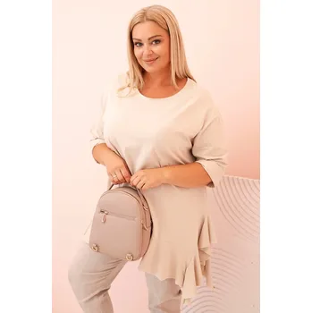 Kesi Dámská blůza Plus Size s bavlnou, kapsou a ohrnutým rukávem kiwi Barva: Béžová, Velikost: UNI