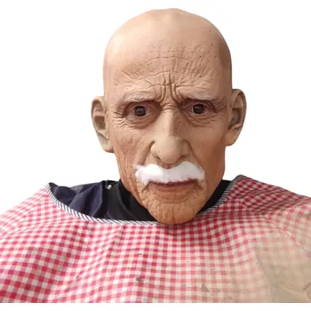 Karnevalová maska Celohlavová latexová maska realistický pánský obličej s šedými vousy bez vlasů Halloweenský kostým na party maškarní doplněk