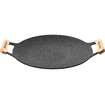 Kempingové nádobí Venkovní grilovací pánev 34 cm Maifan s nepřilnavým povrchem a dřevěnými uchy Pánev na sporák pro grilování masa zeleniny ryb BBQ