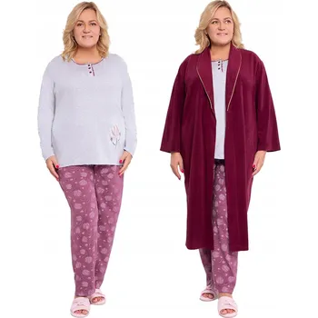 Dámské noční prádlo Světle šedé pyžamo s bordó kalhotami s tulipány, velikost 48