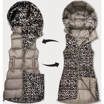 Dámská vesta Dámská béžová oboustranná vesta s panterím vzorem a kapucí, odstíny béžové XL (42) i392_25482-53